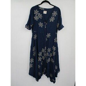 Bombay Paisley Womens Dress Medium Blue Floral V Neck Short Sleeves Lined Boho